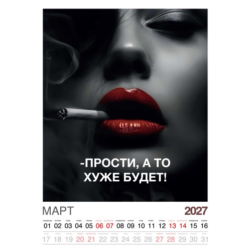 Календарь "Женский взгляд" Остроумные цитаты, 24 фото, Настенный перекидной, 2027 год