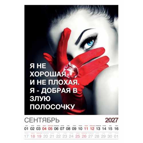 Календарь "Женский взгляд" Остроумные цитаты, 24 фото, Настенный перекидной, 2027 год